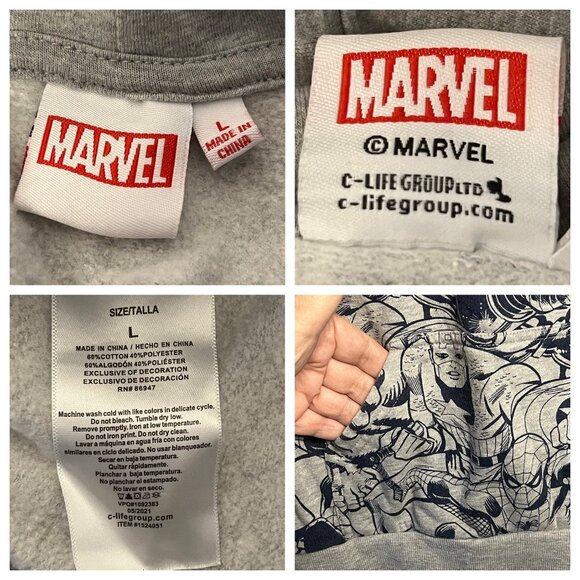 Marvel Comics Themed  Sweatshirt Hoodie Youth Large Gray & Navy TV Super Hero - Picture 12 of 16